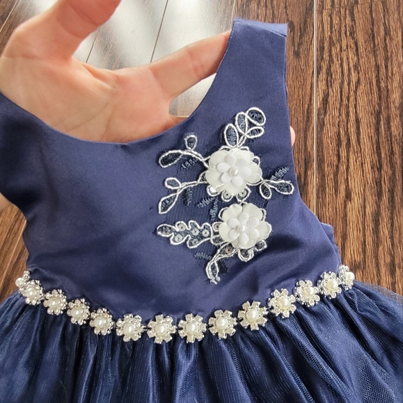 American Princess Royal Blue Layed Diaper Cover Dress White Embroidered Details - Picture 8 of 15
